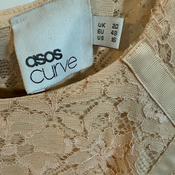 ASOS Curve Peach Lace Long Sleeve Drop Waist Dress - Picture 4 of 8